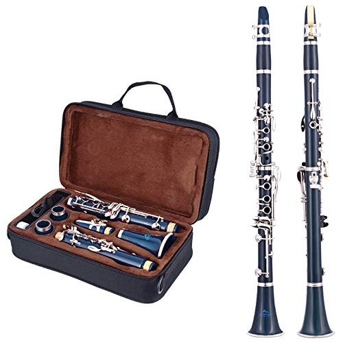 EASTROCK Clarinet Bb Flat 17 Nickel Keys Beginner Student Clarinet with 2 Barrels Hard Clarinet Case and Clarinet Cleaning Kit