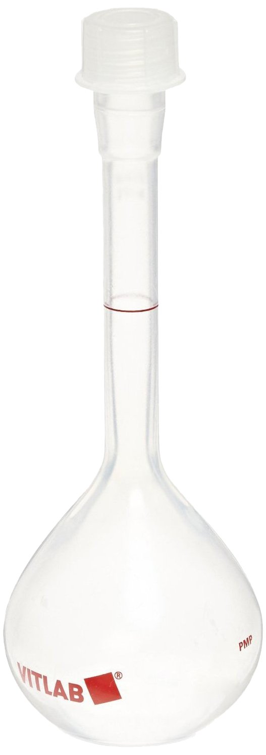 Vitlab Class B PMP Volumetric Flask with PP Screw Cap, 1000ml Capacity (Pack of 3)
