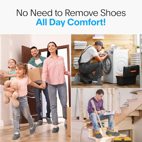 Image of Premium Boot & Shoe Covers Disposable Booties - 50 Pack - Durable, Non-Slip, Non-Toxic, Water Resistant, Recyclable Protectors for Indoor & Outdoor - Large Size Fits Most Shoes