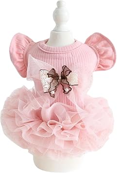 MaruPet Elegant Princess Dog Sweety Style Lace Dress with Star for Small, Extra Small Dog Teddy, Pug, Chihuahua, Shih Tzu, Yorkshire Terrier E-Pink-1 Small