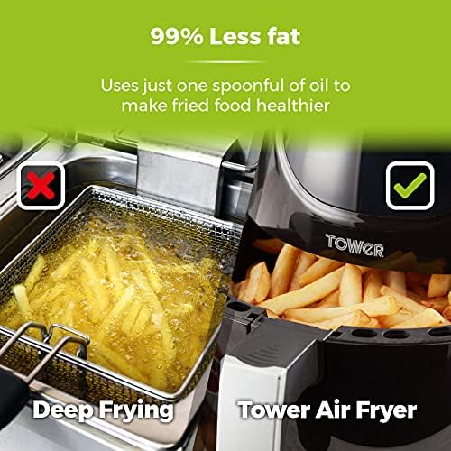 Tower T17067 Vortx Family Size Digital Air Fryer with Rapid Air Circulation, 60-Minute Timer, 4L, 1400W, Black
