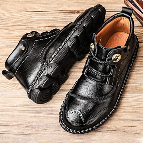 PURCHAWEE Men's Leather Casual Ankle Boots Chukka Boots,Hand Stitching Non-Slip Comfort Slip On Loafers Oxfords Walking Driving Shoes3