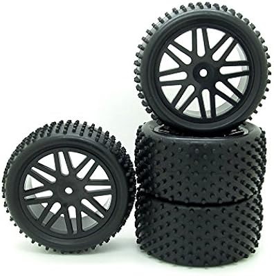 Set of 4 Front Rear Rubber Tires Mesh Wheel Rim for RC HSP 1:10 Off-Road Car