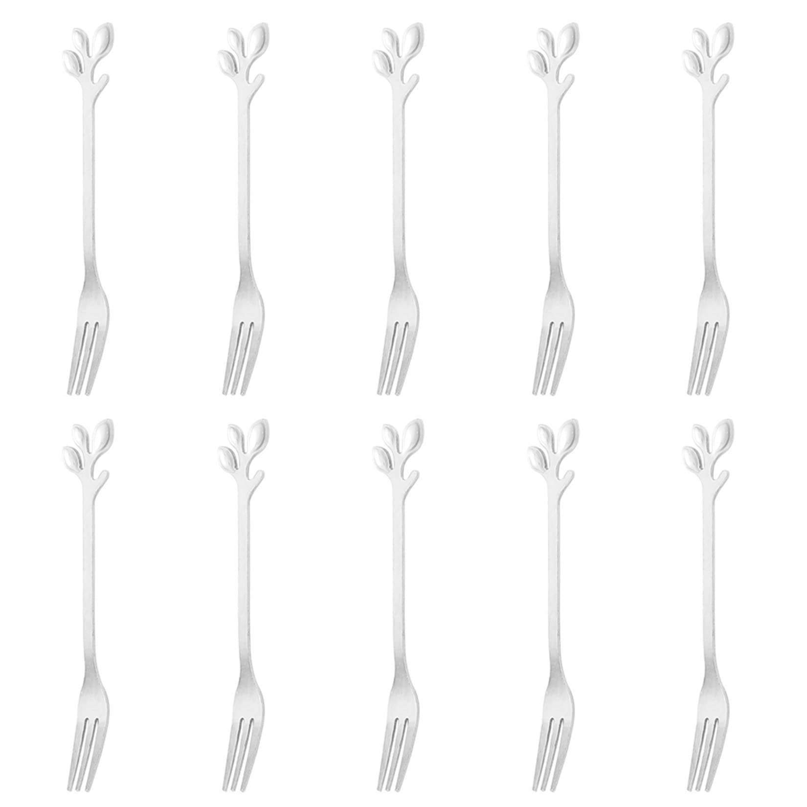 Mini Forks for Appetizer Stainless Forks Silver Leaf Creative Cocktail Forks Dessert Forks Small Fruit Fork Oyster Forks Pickle Forks for the Jar Crab Forks 4.7 Inches (10 PCS Silver Forks)
