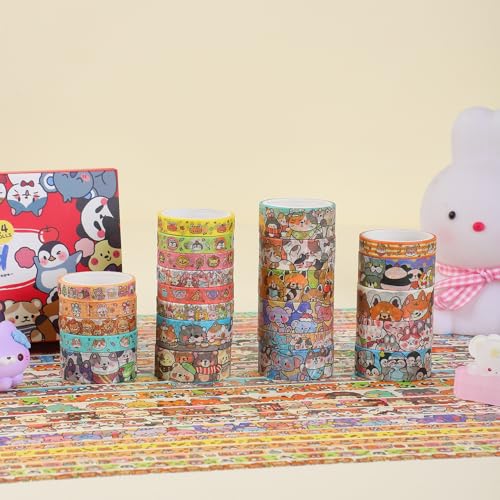 Image of 24 Rolls Colorful Cute Cartoon Animal Writable Washi Tape Set, Decorative Tapes for Scrapbooking and Journaling, Junk Journal Supplies, Bullet Journaling for Women Girl 8-15mm Wide 9.84ft Long /Roll
