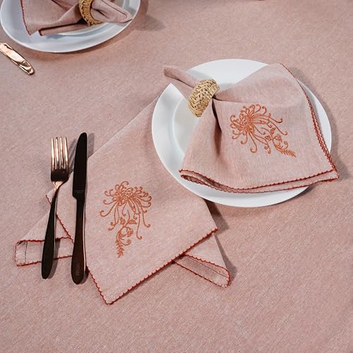 Luxury Embroidered Cloth Napkins – Rust Petal, Set of 6,