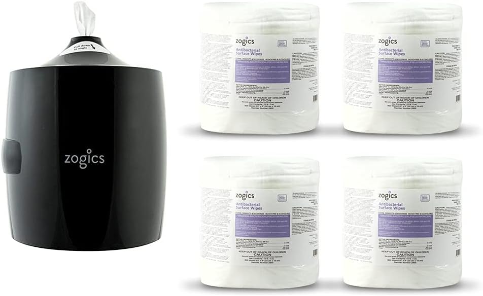 Zogics EPA-Registered Disinfecting Wipes and Wall-Mounted Dispenser Bundle