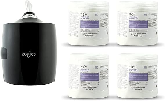 Zogics EPA-Registered Disinfecting Wipes and Wall-Mounted Dispenser Bundle