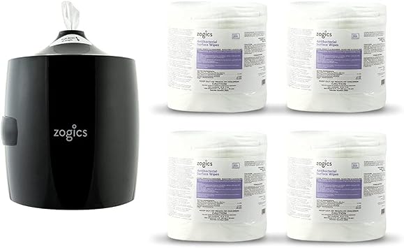 Zogics EPA-Registered Disinfecting Wipes and Wall-Mounted Dispenser Bundle