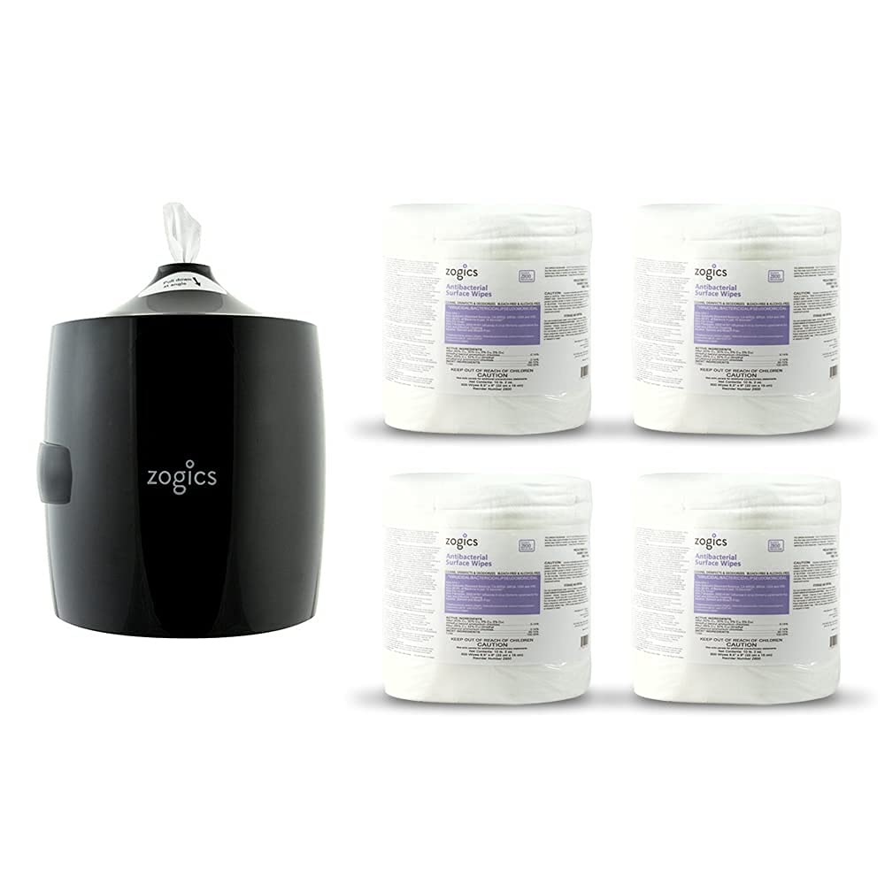 Zogics EPA-Registered Disinfecting Wipes and Wall-Mounted Dispenser Bundle