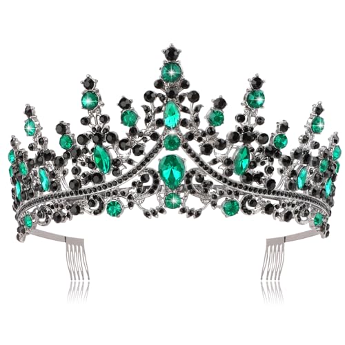 CURASA Green Vintage Crown Tiaras for Women Princess Crown with Comb Gorgeous Crowns for Wedding Halloween Baroque Birthday Crowns