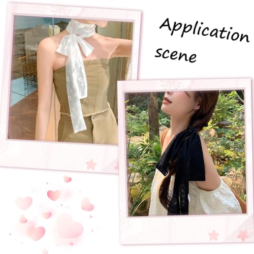 GORGECRAFT 2PCS 2 Colors Polka Pot Solid Long Ribbon Neckerchief Lace Neck Scarf Versatile Narrow Hair Wrap Polyester 81.89×1.97 Inch Lace Scarf Necktie Collarbone Neckwear for Women Lady Party4