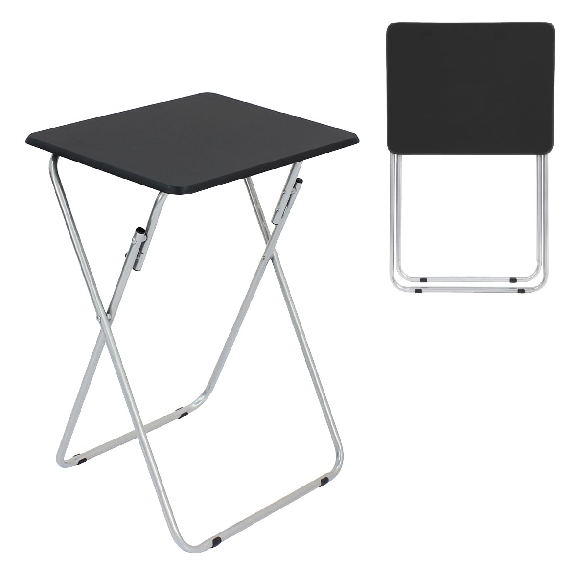 Anika 62119 Folding Tray Table/Small Portable Multi-Use Side Table for Eating, Laptop Desk Workspace/Black and Silver / 48 x 40 x 66cm