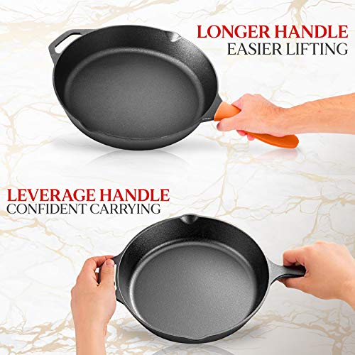 NutriChef NCCI2PCS 10" & 12" Kitchen Frying Pan Nonstick Cookware Set w/Drip Spout Pre-Seasoned Cast Iron Skillet, Aluminum, Ceramic 5 Gallery Image