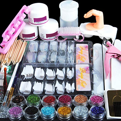 Acrylic Nail Kit Set Professional Acrylic with Everything for Beginners Acrylic Powder Set with Glitter Powder False Tips Nail Art Rhinestones Decoration Acrylic Nail Brush Manicure Tools Nail Kit Gift for Women