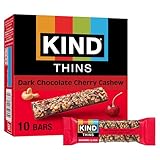 KIND Thins Snack Bars, Dark Chocolate Cherry Chashew, Gluten Free, Low Calorie, Healthy Snacks, 5g Sugar, 10 Count