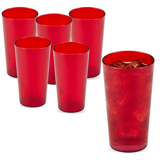 Cambro 16 Ounce (oz) Restaurant Grade Beverage Tumblers (6 Pack) - Drinking Glasses, Stackable, BPA-Free, Shatter-Proof, Dishwasher Safe (Ruby Red)