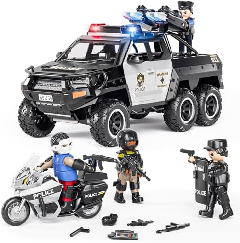 Doloowee Polizeiauto-Spielzeug für Jungen 3 4 5 6 Jahre Alt | Spielzeugfahrzeug mit Licht und Sound, Öffenbare Türen, Rollenspiel-Spielzeug mit Figuren, Geschenke für Kinder ab 3 J