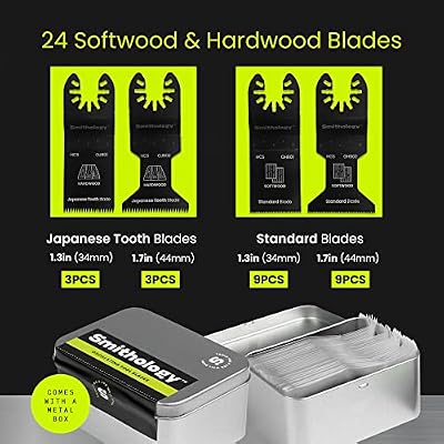 Smithology 24PCS Oscillating Saw Blades - 6 Japanese Tooth & 18 Standard Multi-Tool Blades for Wood, PVC & Plastic | Fits Dewalt, Milwaukee, Ryobi, Makita, Craftsman, Porter Cable, Ridgid, Rockwell