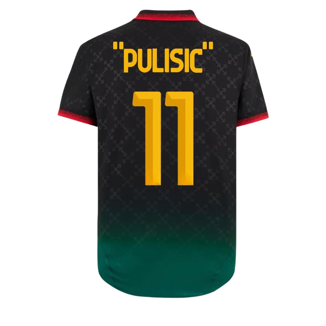 Milan 24/25 Pulisic #11 Black Soccer Jersey for Men Fan Version (US, Alpha, Medium, Regular, Regular, Black)