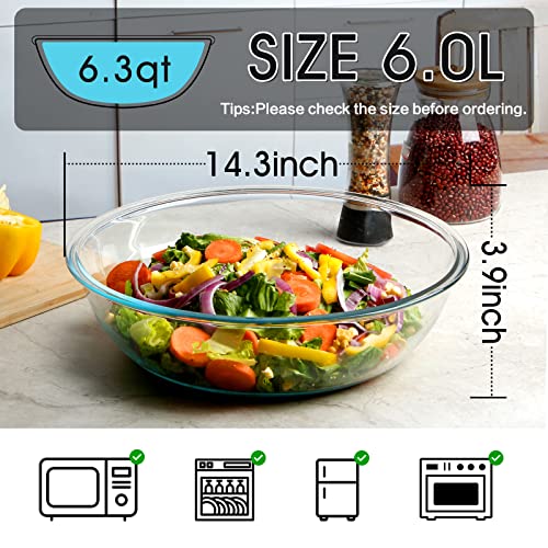 Nutriups 6 Quart Mixing Bowl, Extra Large Glass Salad Bowl For Kitchen #TOP1