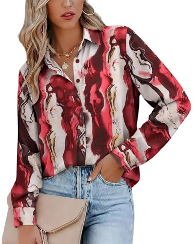 Image of Magritta Women's Shirts Fashion Casual Loose Fit Long Sleeve Button Down Lightweight Collared Blouse Tops