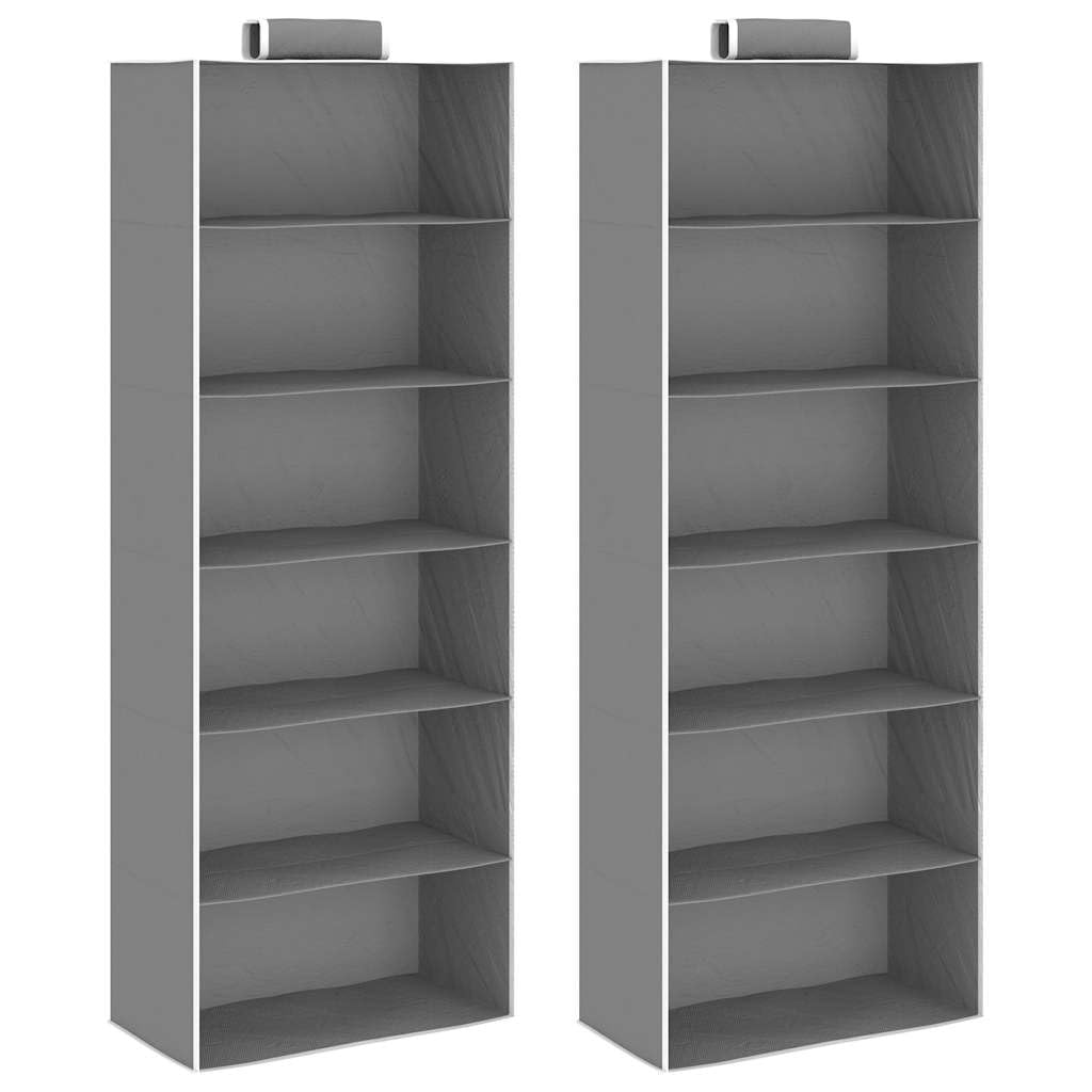 Wisząca szafka 2 szt. z 6 półkami, z materiału, składana, z regulacją wysokości, do sypialni, korytarza, biura, stabilna garderoba na kółkach, uniwersalny system porządkowania, szaro-biały