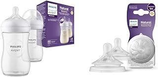 Philips Avent Lot de 2 biberons à Réponse Naturelle de 260 ml & Avent Lot de 2 tétines pour biberon à Réponse Naturelle 0% BPA, Débit 1 pour Nouveau-né de 0 mois (Modèle SCY961/02)