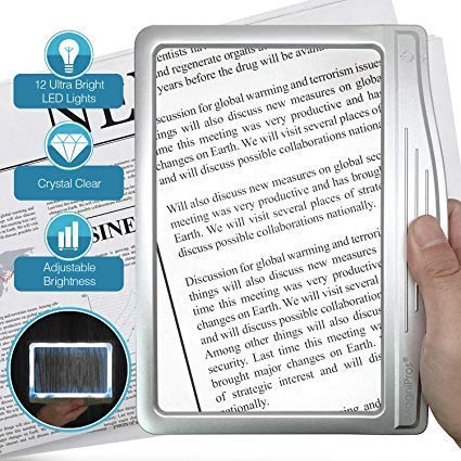 Loupe de lecture de grande page pour malvoyants avec 12 LED