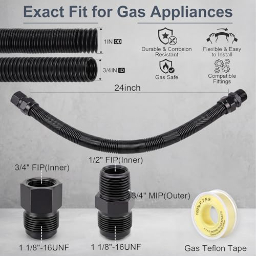 Image of 1 inch Od x 3 /4 inch Id 24 inch Gas Line hose Connector, 304 SS Flexible