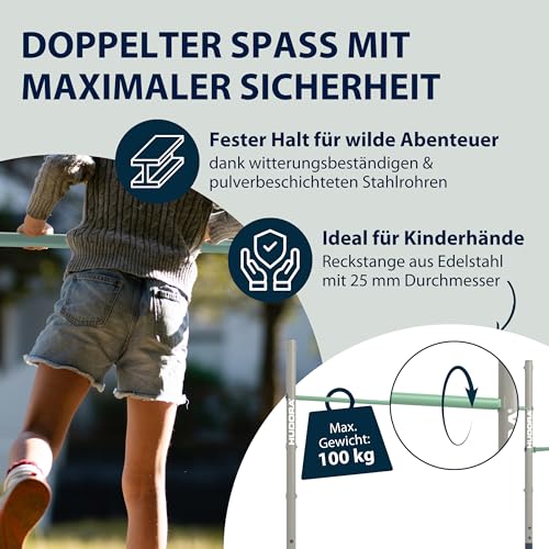 HUDORA Turnreck Fabian Standard/Pro - einfache/doppelte Turnstange f&uuml;r Kinder & Erwachsene - 4-fach h&ouml;henverstellbare Gymnastikstange - belastbare Outdoor-Fitnessstange f&uuml;r bis zu 100kg