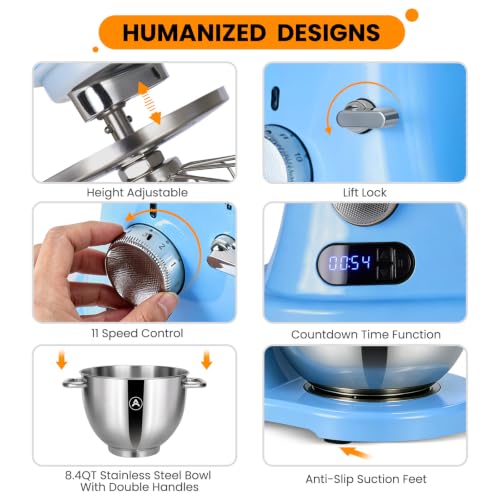 Image of ZACME 8.4QT Commercial Stand Mixer 800W with Aluminum Die Casting Meets the Standard of NSF /ANSI 8-2023, Mixers Kitchen Electric Stand Mixer with Stainless Steel 8L Bowl, Dough Hook, Whisk and Beater