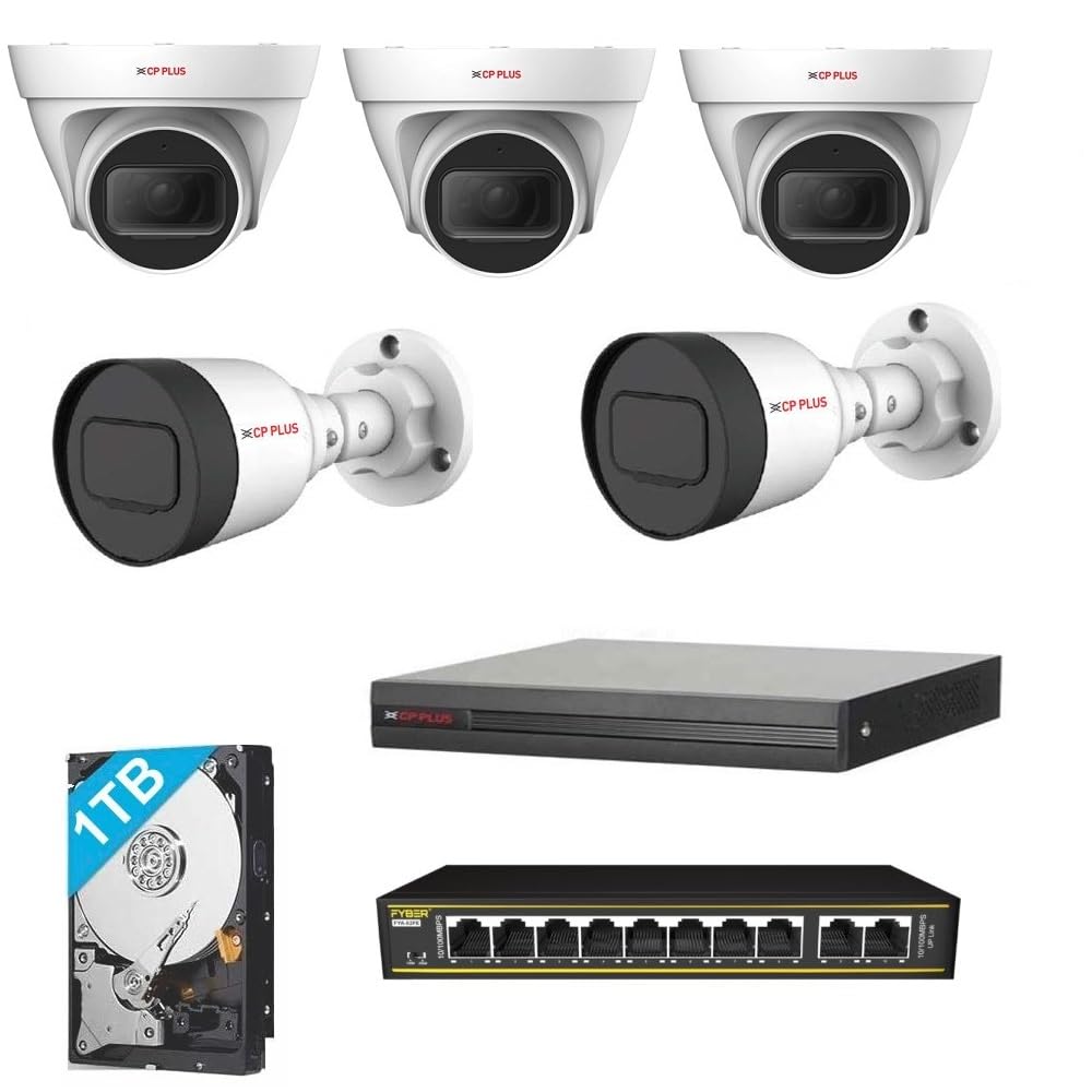 CP Plus 4MP IP Night Vision with Audio Recording 5 CCTV Camera Set with (8 CH NVR,Outdoor bullete-2Nos,Indoor Dome-3Nos,8+2 Port POE Switch-1Nos,1TB Hard Drive-picture-23
