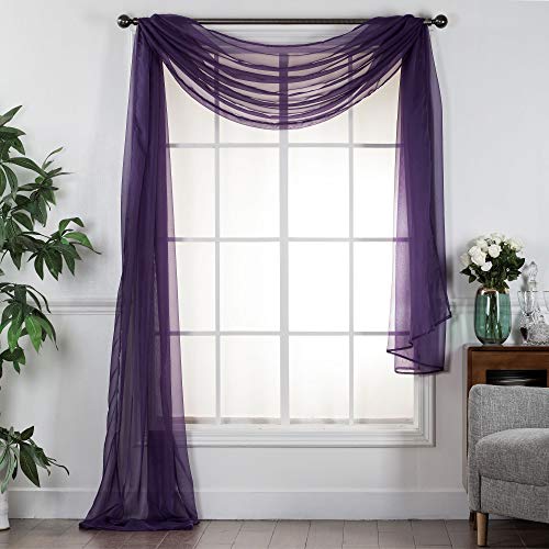 Decotex Sheer Voile Transparent Window Or Event Decor Scarf Valance - Various Sizes & Colors (37" W X 216" L, Purple) #TOP26