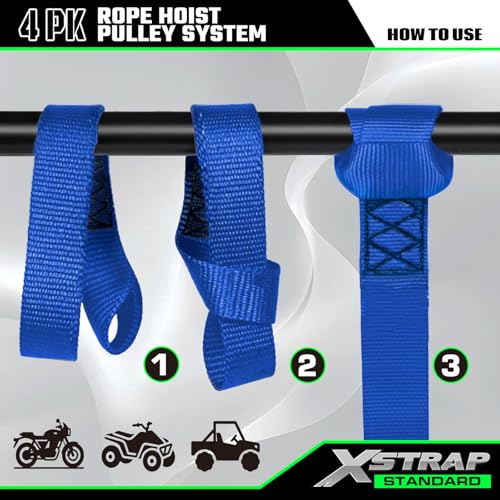 XSTRAP STANDARD Reflective Rope Hoist Pulley System, 1000LB Block and Tackle, 5:1 Lifting Power 50ft Heavy Duty Pulley Block for Hunting Lifting Heavy Objects with Anti-Slip Work Gloves, 2 Soft Loops