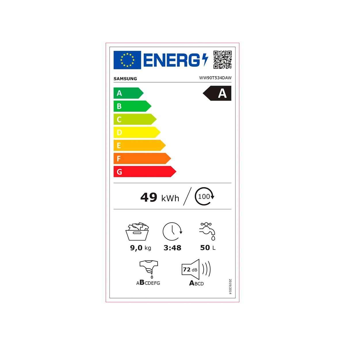 Samsung Waschmaschine WW90T534DAW/S3 9KG 1400U/Min Weiß