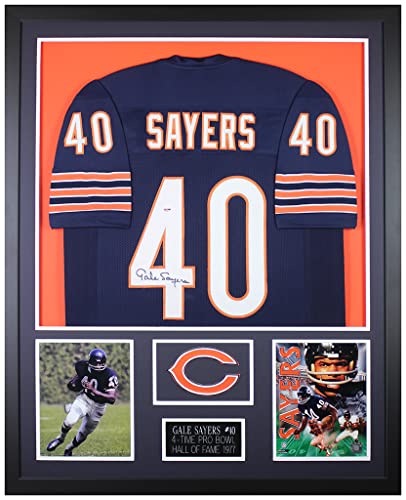 Gale Sayers Autographed Blue Chicago Jersey - Beautifully Matted and Framed - Hand Signed and Certified Authentic by PSA