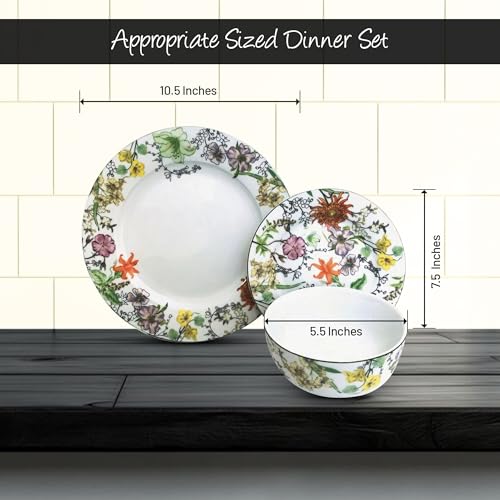 Gusto-Buono-Porcelain-12Pcs-Dinnerware-Set–Floral-Design-on-Premium-White-4-Cereal-Bowls-55-4-Salad-Plates-75-4-Dinner-Plates-105-Perfect-Dinner-Set-for-Dining-Parties-Gifts Gusto Buono Porcelain 12Pcs Dinnerware Set–Floral Design on Premium White 4 Cereal Bowls 55 4 Salad Plates 75 4 Dinner Plates 105 Perfect Dinner Set for Dining Parties Gifts