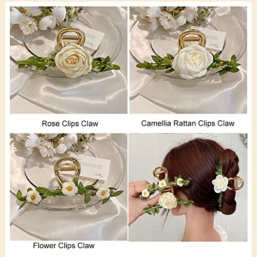 Hair Clips Claw Flower For Women, 2Pcs Large Butterfly Non-Slip Strong Metal Camellia Hair Clips Sweet Retro Leaves And Flowers Hold Hair Jaw Clips Cute Hair Claws Big Butterfly Clips #TOP2