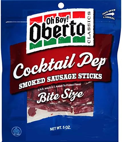 Oberto Classics Cocktail Pep Bite Size Smoked Sausage Sticks, 5 Ounce Bag (Pack of 4)
