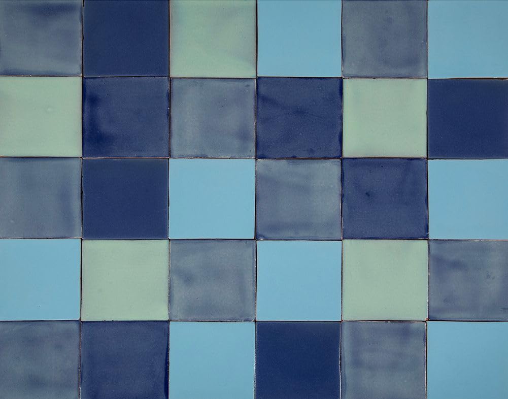 Cerames Azulejos de mosaico de un solo color azuna- mosaico de azulejos de cerámica mexicana, azulejos México para cocina, baño, ducha, pared posterior de cocina, un paquete de 90 azulejos 10,5 x 10,5