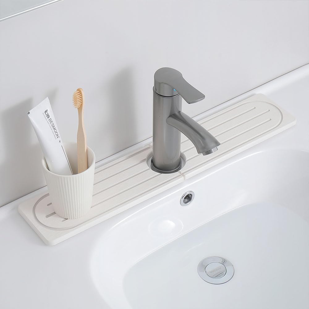Faucet Mat 19.6 X 3.9 inch Kitchen Bathrooms Sink Faucet Mat White Absorbent Stone Diatomite Sink Splash Guard