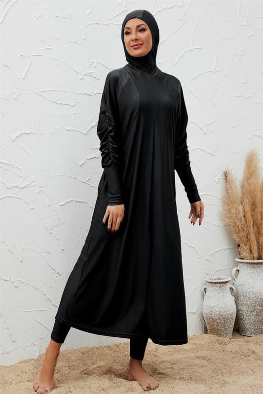 Sommer Dubai Arab 3 Stück Set Schwarz Modest Bademode Frauen Muslim Full Cover Burkini Badeanzug mit Badekappe