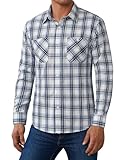 Alimens & Gentle Men's Button Down Shirt Long Sleeve Plaid Dress Shirt Regular Fit Casual Shirts with Pockets Navy