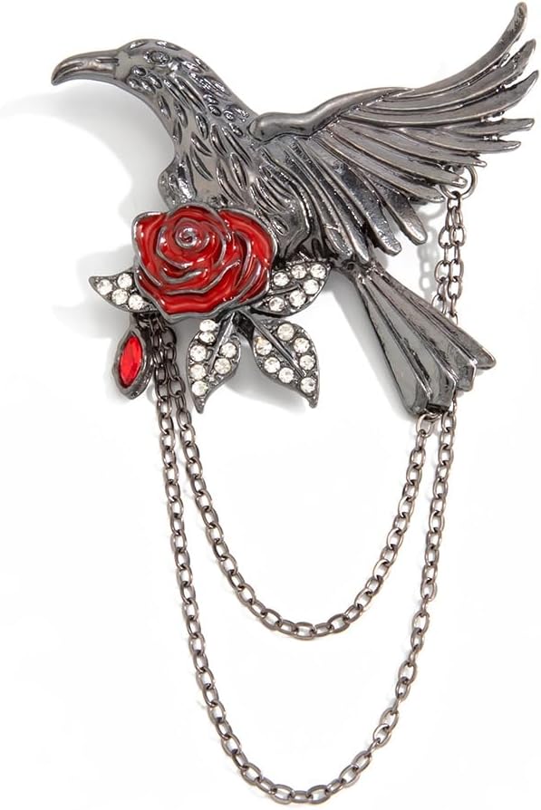 Gothic Jewelry for Women Goth Raven Rose Brooch Halloween Party Accessories