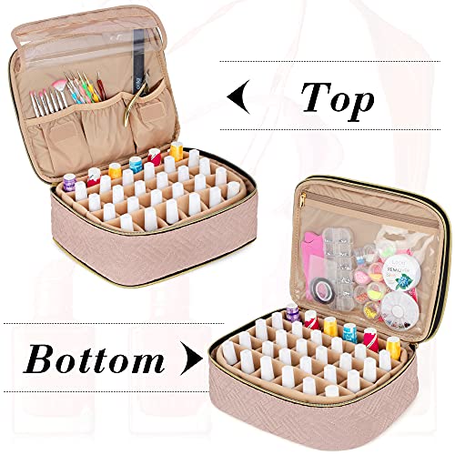 Luxja Detachable 2 Layers Nail Polish Organizer - Hold 60 Bottles (15Ml - 0.5 Fl.oz), Nail Polish Case With Tools Storage Pockets (Patented Design), Pale Rose #TOP1