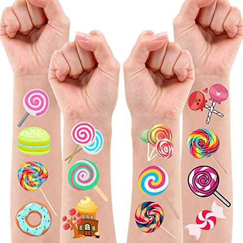8 Sheets (96Pcs) Candy Tattoos Tattoo Stickers Temporary Theme Birthday Party Decorations Party Favors Supplies For Kids Girls Boys Gifts Classroom School Prizes Rewards #TOP1