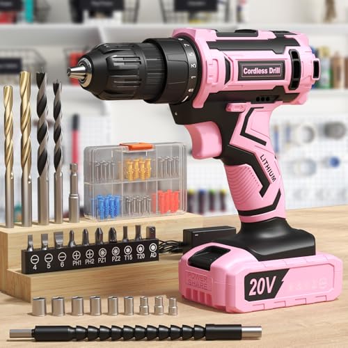 VIWKO Accuschroevendraaier, 20 V, accuboormachine met 85 accessoires, boorschroevendraaier 42 N.m Max, accu 2000 mAh, 25 + 1 koppel, boorhouder 10 mm, ledverlichting, roze