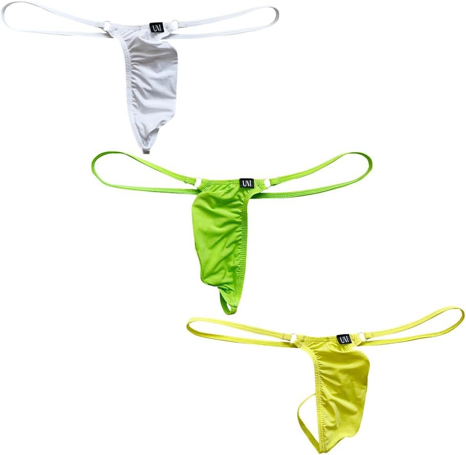 Gogobear Mens Spaghetti Strap Ice Silk Thongs Low Rise Solid Color G-string Bikini Briefs Underwear