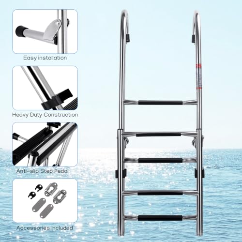 Mojiate Stainless Steel 3 +2 Step Telescoping Ladder Sturdy Folding Dock Ladder Heavy Duty 3 Step+2 Step Stepladder for Marine Boat Ship Pontoon RV and More by Mojiate - Image 4